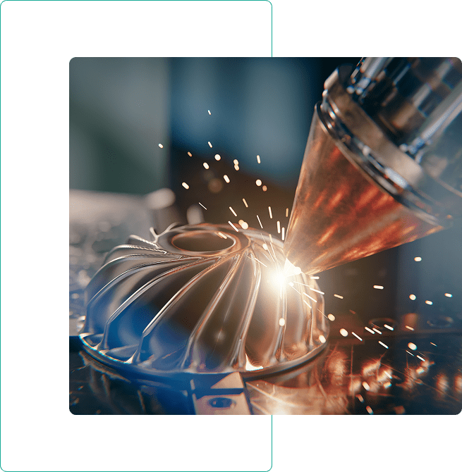 3D printing process with sparks flying.